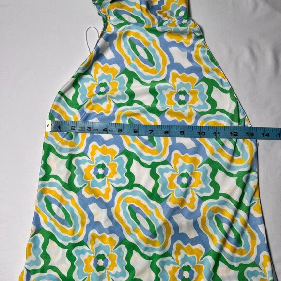 NWT ZARA Geometric Print Halter Maxi Dress Open Back Retro Green Yellow Small - Picture 10 of 16